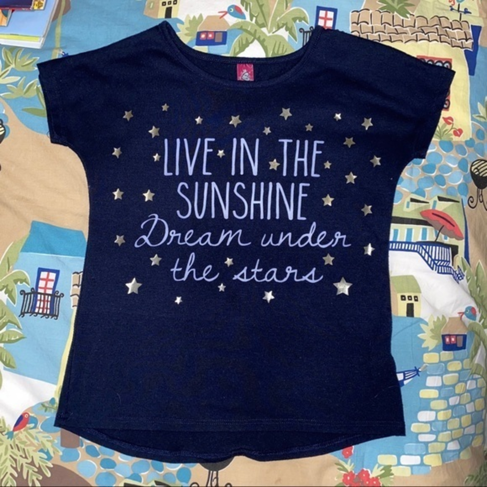 Navy‎ blue t shirt with metallic gold Stars ⭐️ 7/8